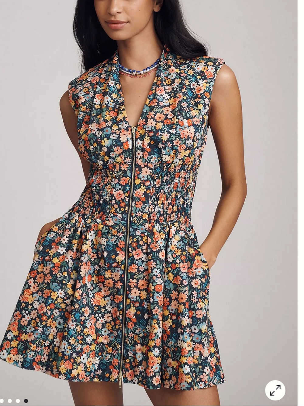 Anthropologie Maeve The tommie cap sleeve Floral Zip-Front smocked dress Small
